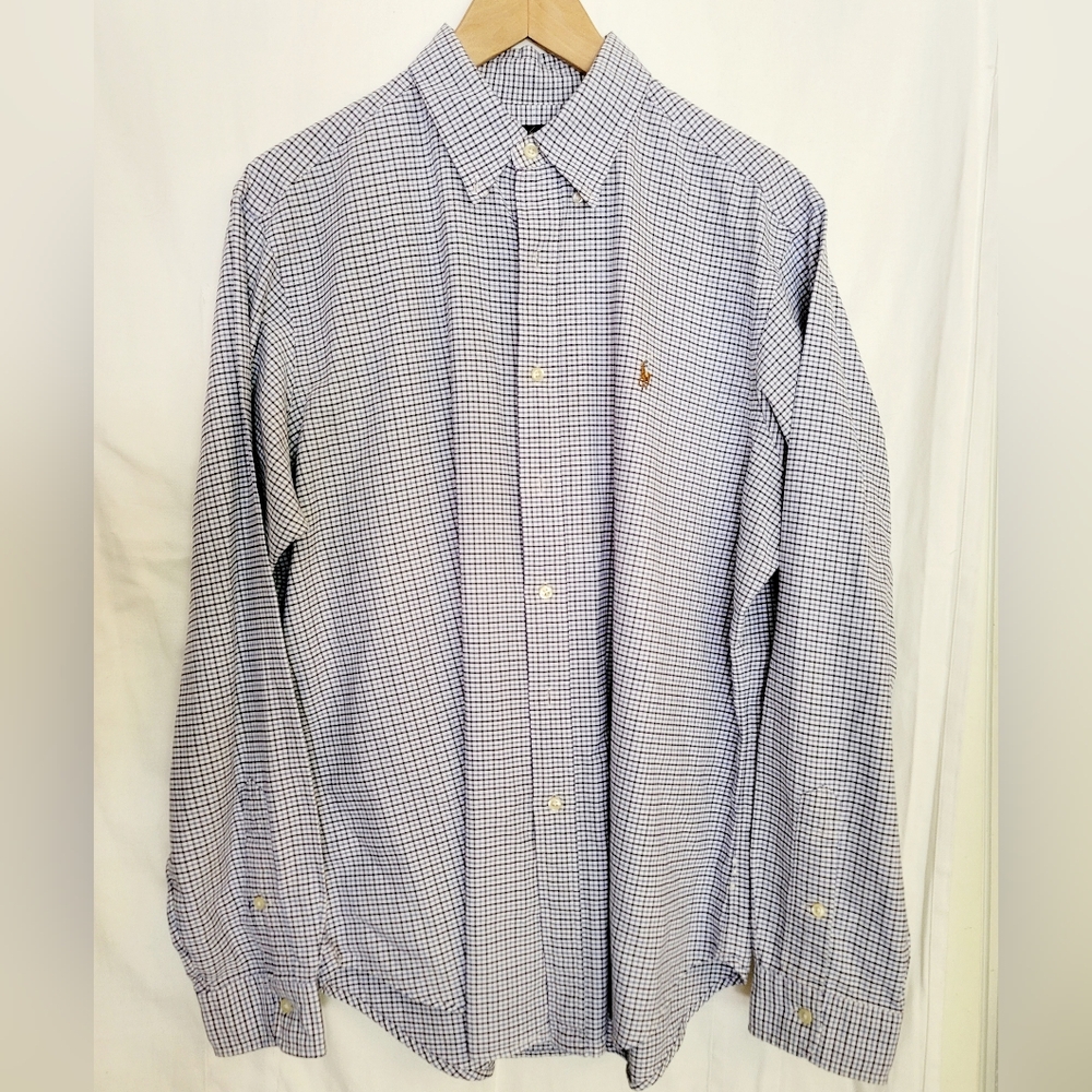 Ralph Lauren classic fit blue plaid button-up dress shirt size Large
